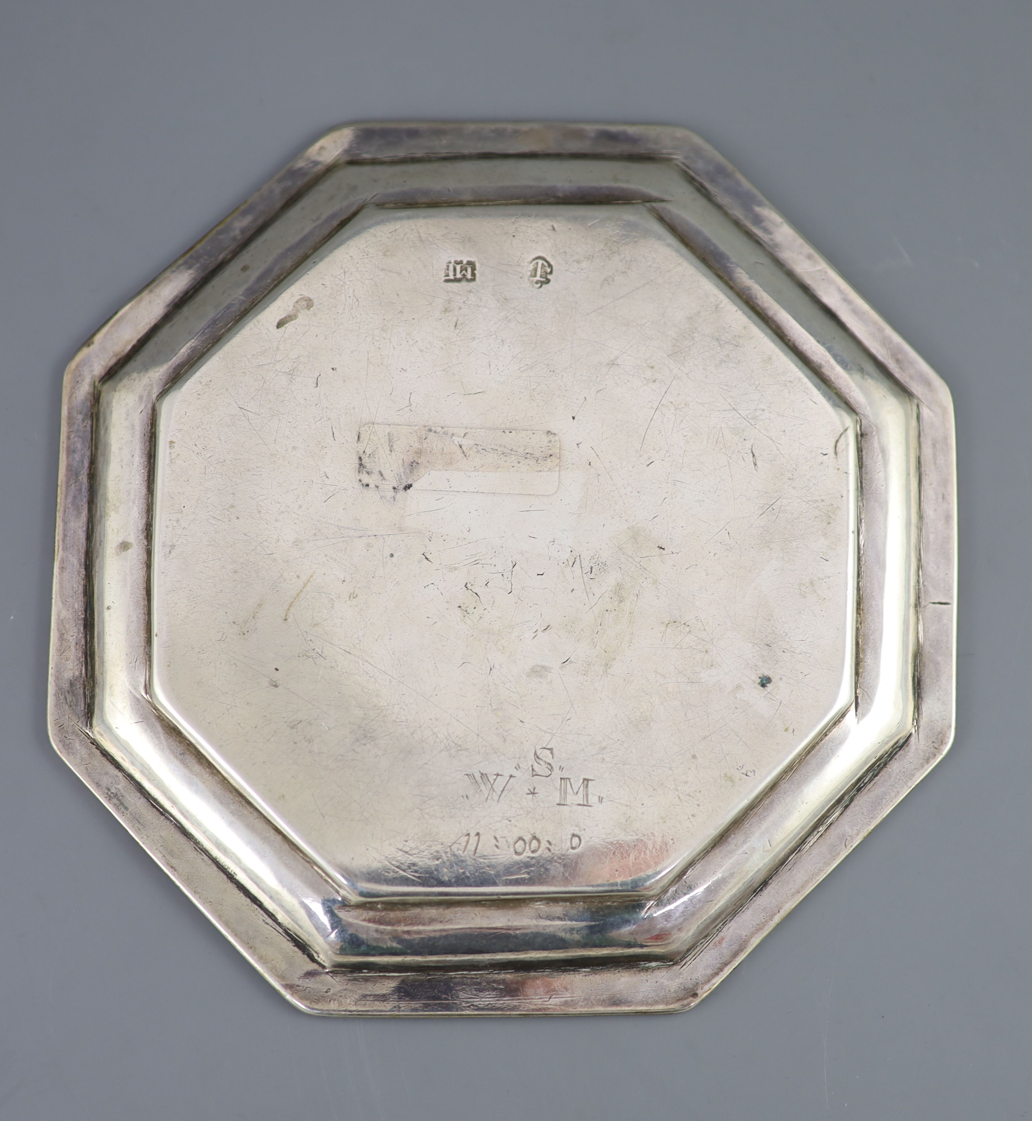 A rare George II Galway octagonal silver waiter or small salver,